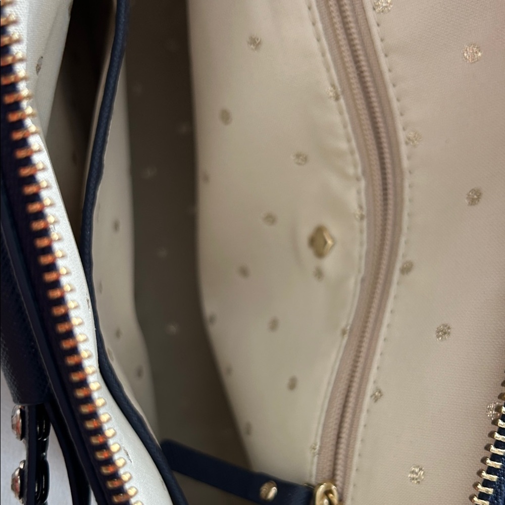Kate Spade-navy satchel with crystal-studded bow. Like New!! - Picture 5 of 6